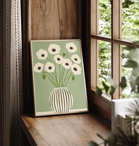 SKTBJWNYK Green Poppy Floral Wall Art,Minimalist Botanical Prints Green Abstract Poppy Painting Boho Minimalist Botanical ...