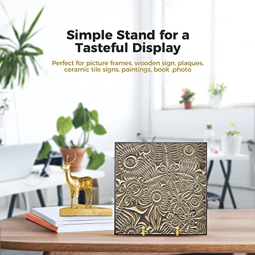 TR-LIFE Plate Display Stand - 4.5 Inch Holder + Metal Frame for Picture, Decorative Plate, Photo Easel, Tabletop Art (Gold...