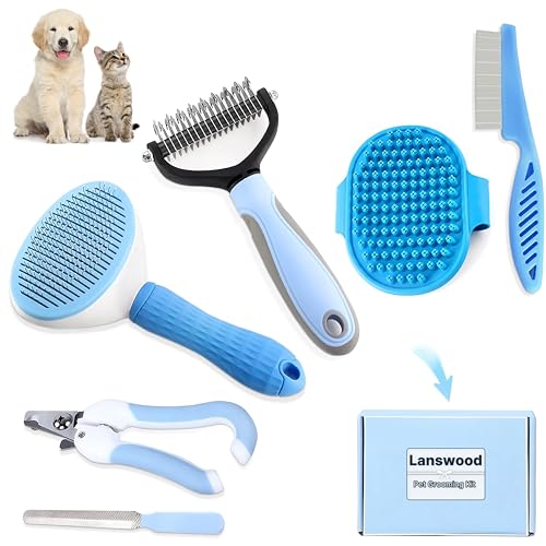 Lanswood Dog Brush Dog Grooming Kit 6PCS Dog Brush for Shedding-Dog Brushes for Grooming, Dematting Comb for Dogs, Cat Nai...