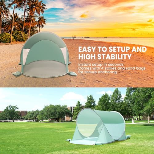 Pop Up Beach Tent, UPF 50+ Sun Shade Shelter, Instant Setup Waterproof Outdoor Beach Canopy, Windproof Lightweight Portabl...