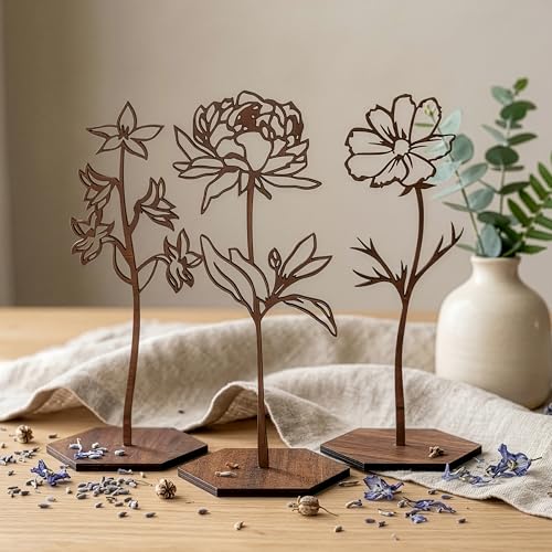 Birth Month Flower Wooden Decor, Retirement Gift for Women, Personalized Custom Name Floral Keepsake, Housewarming Coworke...