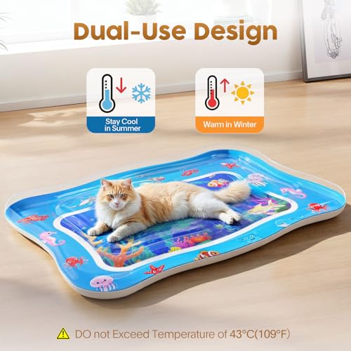 Cat Water Mat - Interactive Cat Toys Upgraded Thickened 0.7mm PVC Cooling & Heating Water Bed with Floating Fish, Anti-Scr...