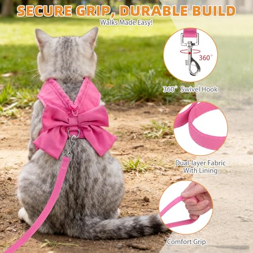 KOOLTAIL Cute Cat Harness and Leash Set with Bowtie, Small Dog Vest Harnesses for Girl Outfit, Step in No Pull Soft Mesh P...
