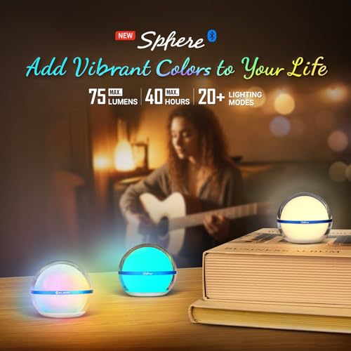 OLIGHT Sphere Smart Night Light, 75 lumens Stepless Dimming Table Lamp with Remotely APP Control, Magnetic Rechargeable RG...