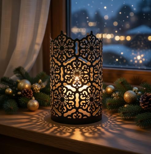 Hosley's Set of 2 Flower 7" High Cut Bronze Candle Holder & Lantern. Ideal for Use with Hosley Highly Scented Candles, Jar...