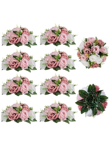 BLOSMON Dusty Rose Flowers Centerpieces: 10 Pieces Pink Roses Artificial Flower Balls for Wedding Dinning Table - Fake Sil...