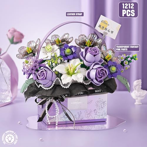 MEIEST Flower Bouquet Building Blocks Model Set,Simulation Artificial Rose Handheld Gift Box,Bonsai Plant Building Bricks ...