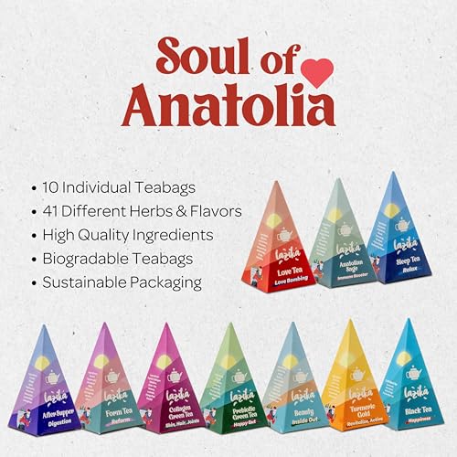 Lazika Tea Sampler with Lovely Presentation Box, 10 Counts, 2 of Each Blend Individually Wrapped, Black, Green and Herbal ...