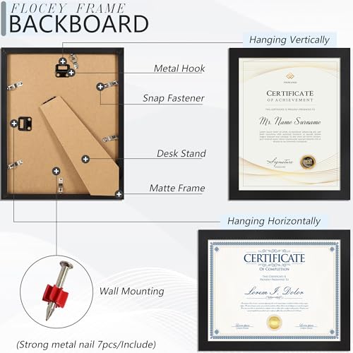 Flocey 8.5x11 Picture Frame set of 6, Multi Certificate 8.5 by 11 Picture Frames Bulk, Document Diploma Award Frame for Wa...