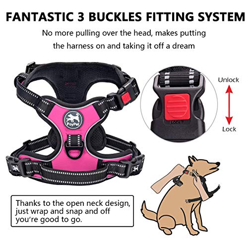 PoyPet No Pull Dog Harness, No Choke Front Lead Dog Reflective Harness, Adjustable Soft Padded Pet Vest with Easy Control ...