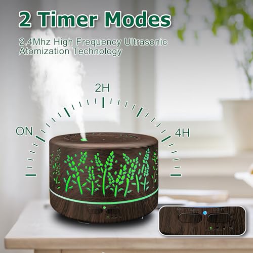Diffusers for Essential Oils Large Room,600ml Essential Oil Diffusers for Home,Waterless Auto Off 7 Colors Changed 3 Mist ...