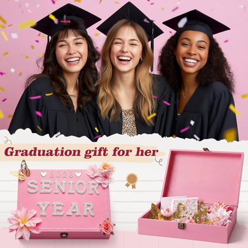 Yousoontic 50 Pcs DIY 2026 Senior Year Graduation Keepsake Box Decoration Kit, Memory Wooden Box Faux Flower 3D Butterfly ...