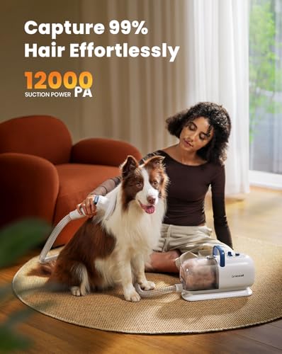 oneisall Dog Vacuum & Dryer for Shedding Grooming, 8 in 1 Dog Grooming Kit with Metal Blade Pet Clippers, Adjustable Speed...