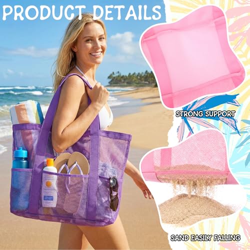 Aliceset 3 Pcs Beach Mesh Bag Large Beach Tote Bag with Zipper Waterproof Sandproof Shell Collecting Bags 3 Color Pool Fol...