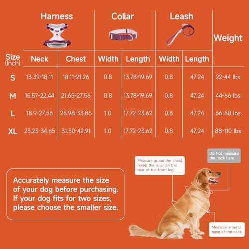 Pink Dog Harness Leash Collar Set, No Pull Reflective Dog Vest Harness with Control Handle, Adjustable Breathable Pet Harn...