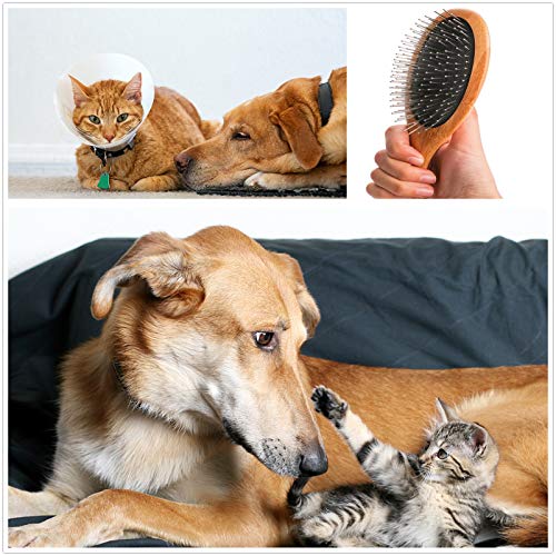ClumsyPets Dog & Cat Ball Pin Slicker Grooming Brush with Bamboo Handle for Pets Massage Bath and Removes Mats Loose Fur H...