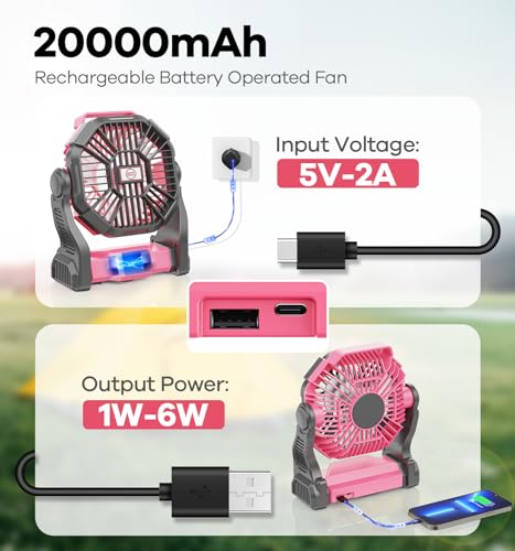 DOWILLDO 30000mAh Portable Battery Powered Camping Fan - with LED Light, Quiet Battery Operated, Camping Gear for Travel, ...