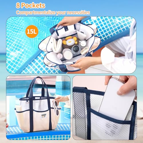 Peicees Small Mesh Beach Bag With Large Capacity Sand Resistant Lightweight Women Foldable Tote Summer Vocation Travel Pool