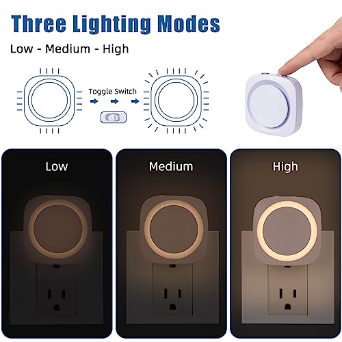 Warm Night Lights Plug into Wall, 4 Packs Dimmable Night Light with Dust to Dawn Sensor, Automatically Turn on and Off, Ge...