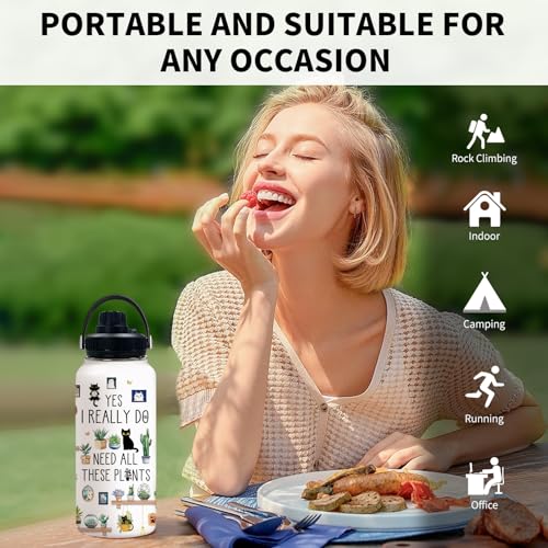 Uibunoo Gardening Gifts for Women, Plants Cat Water Bottle with Lid 32oz, Garden Gift for Plant Lovers Gardeners Lady Wome...