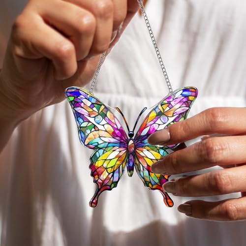 Butterfly Gifts for Women, Acrylic Butterfly Suncatcher Ornament Faux Stained Glass, Inspirational Gift for Women, Christm...