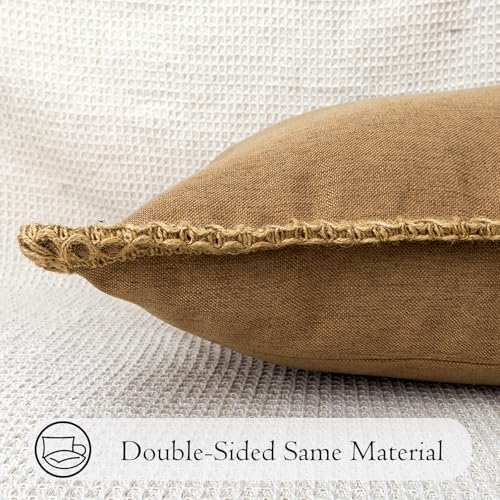 JoraLion Burlap Linen Lumbar Pillow Cover 14 x 36 inch, Trimmed Tailored Edges Cushion Cover Farmhouse Modern Decorative P...
