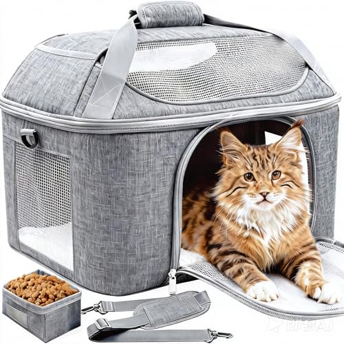 Top-Expandable Pet Carrier 17x11.8x13 Inches Underseat Up to 20lbs, Soft-Sided Carrier Travel Carriers with Padded Shoulde...