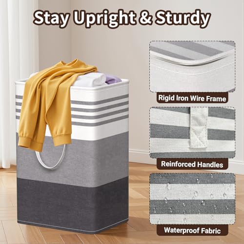 WOWBOX 2 Pack Laundry Baskets, Laundry Hampers, Freestanding Dirty Clothes Hampers with Reinforced Handles & Cross Stitch...