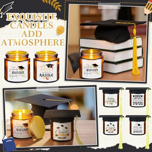 Conelist 12Pcs Graduation Scented Candles Gifts Set for Her Him Include 6 Pcs 7oz Jar Soy Wax Candles and 6 Pcs Mini Gradu...