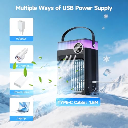Portable Air Conditioners, 4 in 1 Evaporative Air Cooler with 1200ML Tank, Queit Cooling Fan with Remote Control, 2-8H Tim...