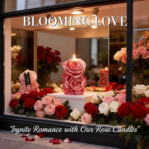 Rose Flower Shape Scented Candle,Red Rose Blossoming Floral Soy Wax Decorative Candle for Valentine's Day,Birthdays & Aest...
