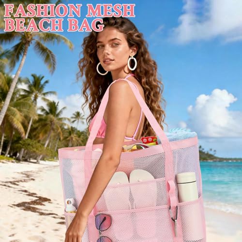 GYEUKHAM Mesh Beach Bag - Large Beach Tote Bag with Multiple Pockets for Family Beach Bag for Toys & Vacation Essentials