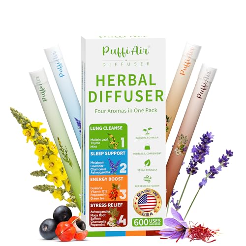 PUFFIAIR Herbal Diffuser Pen 4 Pack, Clean Botanical Aromatherapy Diffusers, Four Aroma Variety Set, Cool Mint & Herbal Sc...