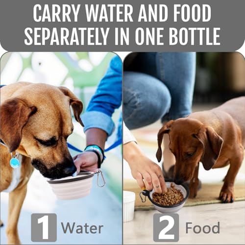 Dog Travel Water Bottle W/Collapsible Bowls - Portable 2 in 1 Leakproof Pet Water Bottle Food Container Ideal for Travel, ...