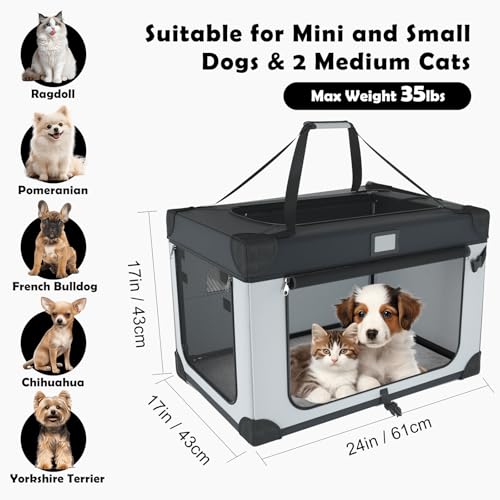 QUIBBLICK 24 Inch Portable Collapsible Dog Crate, Travel Pet Crate with Soft Warm Blanket and Foldable Bowl for Small Dogs...