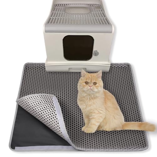 BomDa Cat Litter Mat, Large Kitty Litter Box Trapping Mat, 24x16'' Honeycomb Double Layer Urine & Waterproof, Washable Eas...