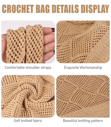 COOKOOKY Crochet Beach Tote bag Summer Beach Bag for Women Aesthetic Mesh Tote Bag Hippie Bag Knit Bag