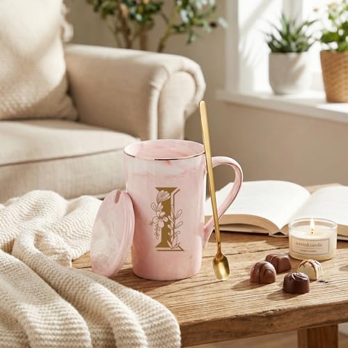 Jmugmt Letter I Personalized Initial Mugs, Letter I Personalized Coffee Mug, Novelty Birthday Mother's day Gifts for Mom G...