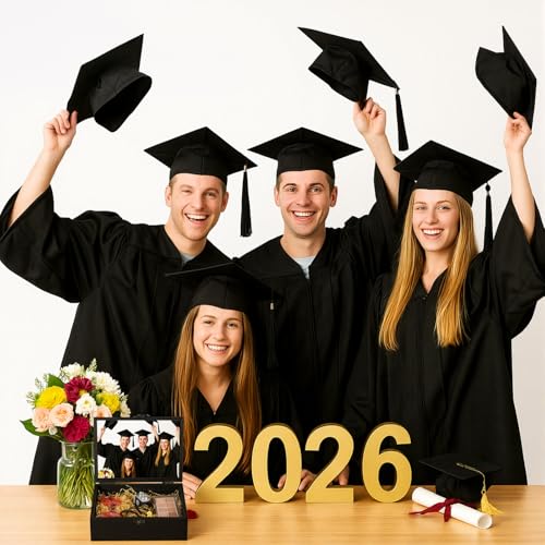 BreezeHug 2 Pcs Class of 2026 Graduation Keepsake Box Senior 2026 Gift Memory Chest Wooden Box with Hinged Lid Engraving G...