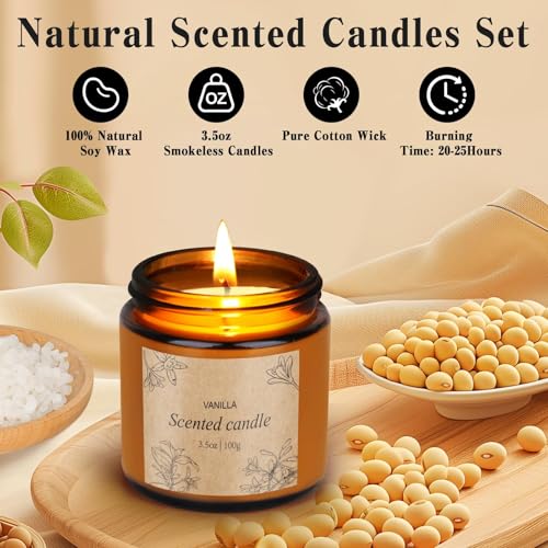 4 Packs Candles for Home Scented, Scented Candles Gifts for Women, Natural Soy Wax Amber Jar Candle, Long Lasting Aromathe...