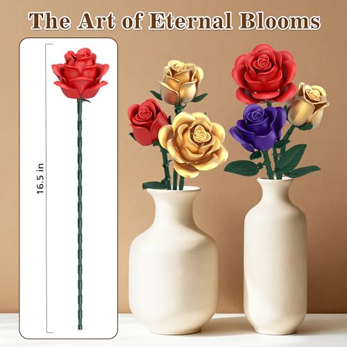 Rose Bouquet Flowers Building Set, 501Pcs Red Purple Golden Roses Artificial Flowers Botanical Collection Compatible with ...