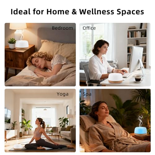 KIMWUVI 300ML Essential Oil Diffuser with Remote Control,Quiet Ultrasonic Cool Mist Aromatherapy Diffuser,7 Color LED Ligh...