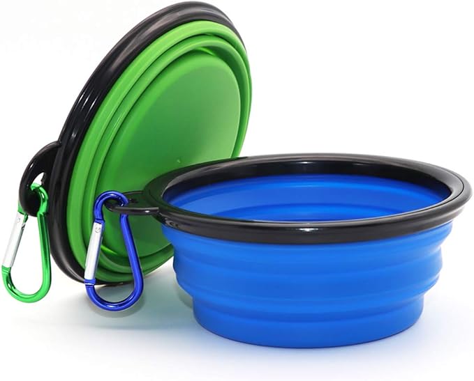 Comsun 2-Pack Collapsible Dog Bowl, Foldable Expandable Cup Dish for Pet Cat Food Water Feeding Portable Travel Bowl Blue ...