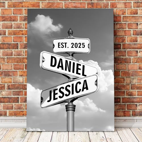 Custom Canvas Prints Crossroad Street Sign Valentines Day Gifts for Couples, Personalized Name & Date Vintage Street Sign ...