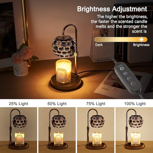 Candle Warmer Lamp with Timer Adjustable - Height Candle Warmer, Dimmer, Black Glass Wax Melting Lamps for Home Decor, for...