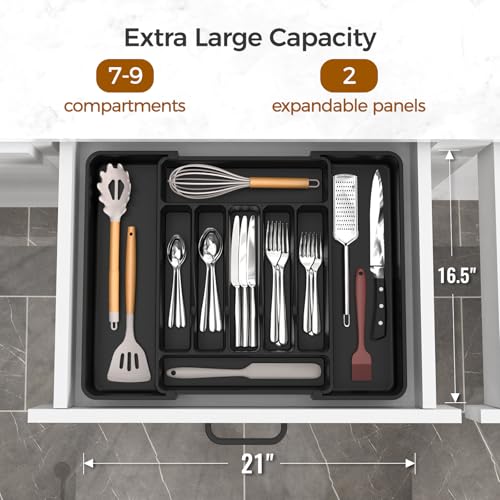 ukeetap Extra Large Expandable Silverware Organizer, BPA-Free Food-Safe Cutlery Flatware Organizer, Kitchen Utensil Drawer...