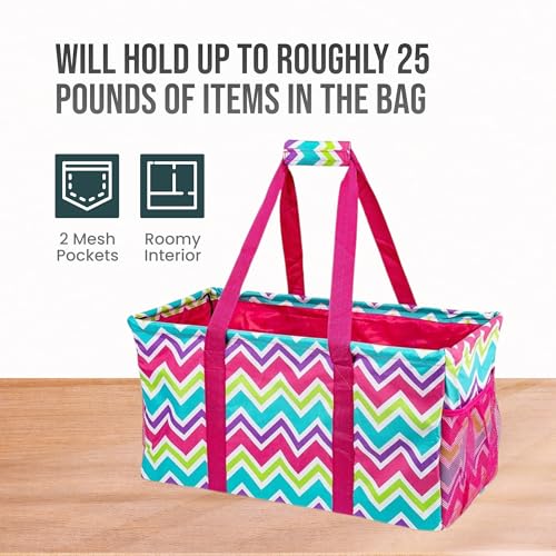 Lucazzi Extra Large Utility Tote Bag - Oversized Collapsible Reusable Wire Frame Rectangular Canvas Basket With Two Exteri...