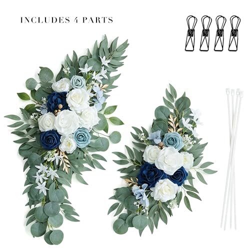 Udoula Artificial Dusty Blue Wedding Arch Flower Swags Set of 2 for Welcome Signs Floral and Wedding Reception Ceremony De...