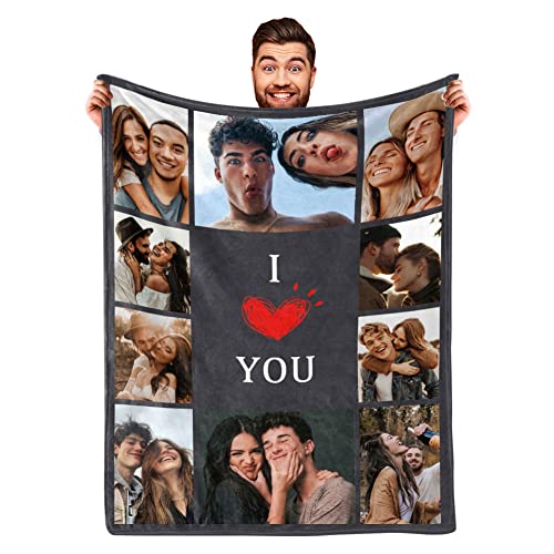 DayOfShe Custom Blanket with Photo I Love You Girlfriend Boyfriend Gifts,Personalized Blankets for Mom,Dad,Couple,Husband...