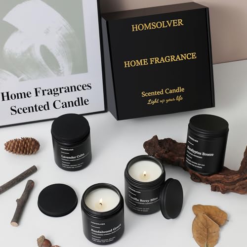 Homsolver Set of 4 Scented Candles for Home Decor, Candle Gifts for Dad Men Him, 200Hours Burn Tine, Vanilla, Lavender, Sa...